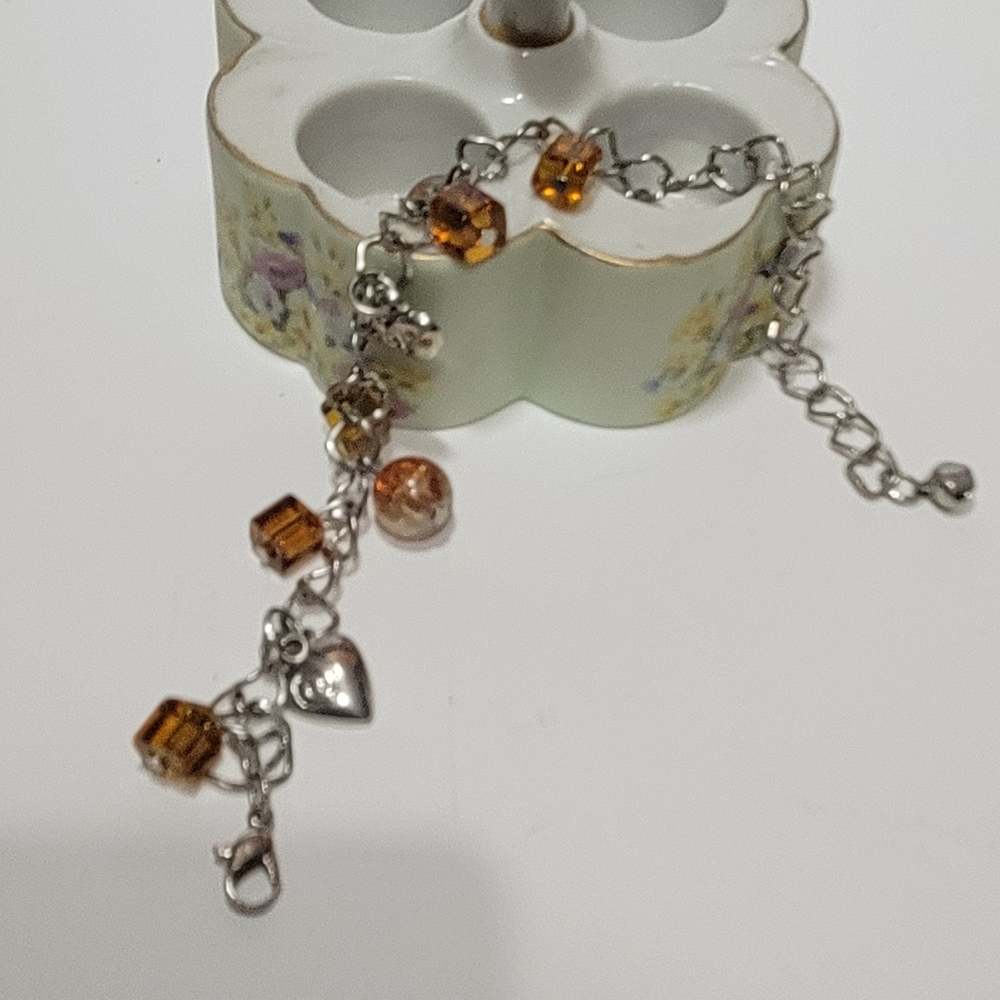 MCM Silver and Faux Amber Charm Bracelet 8"